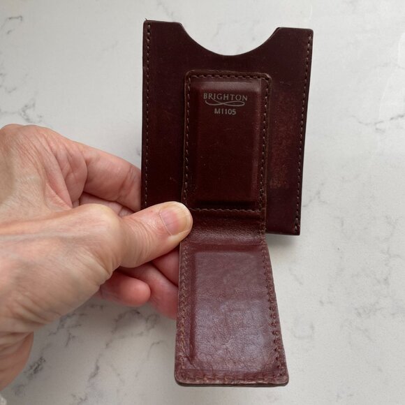 Brighton Salina Leather Business/Credit Card + Magnetic Money Clip Brown Silver - Picture 5 of 8